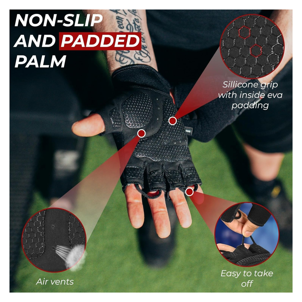 Workout Gloves – Premium Half Finger Gym Gloves for Weight Lifting, Strength Training